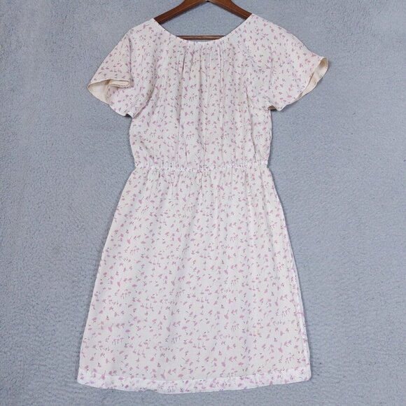 J.Crew A-line Dress Women's 2 Ivory Floral 100% Silk Short Sleeve Mini Cottage - Picture 9 of 14